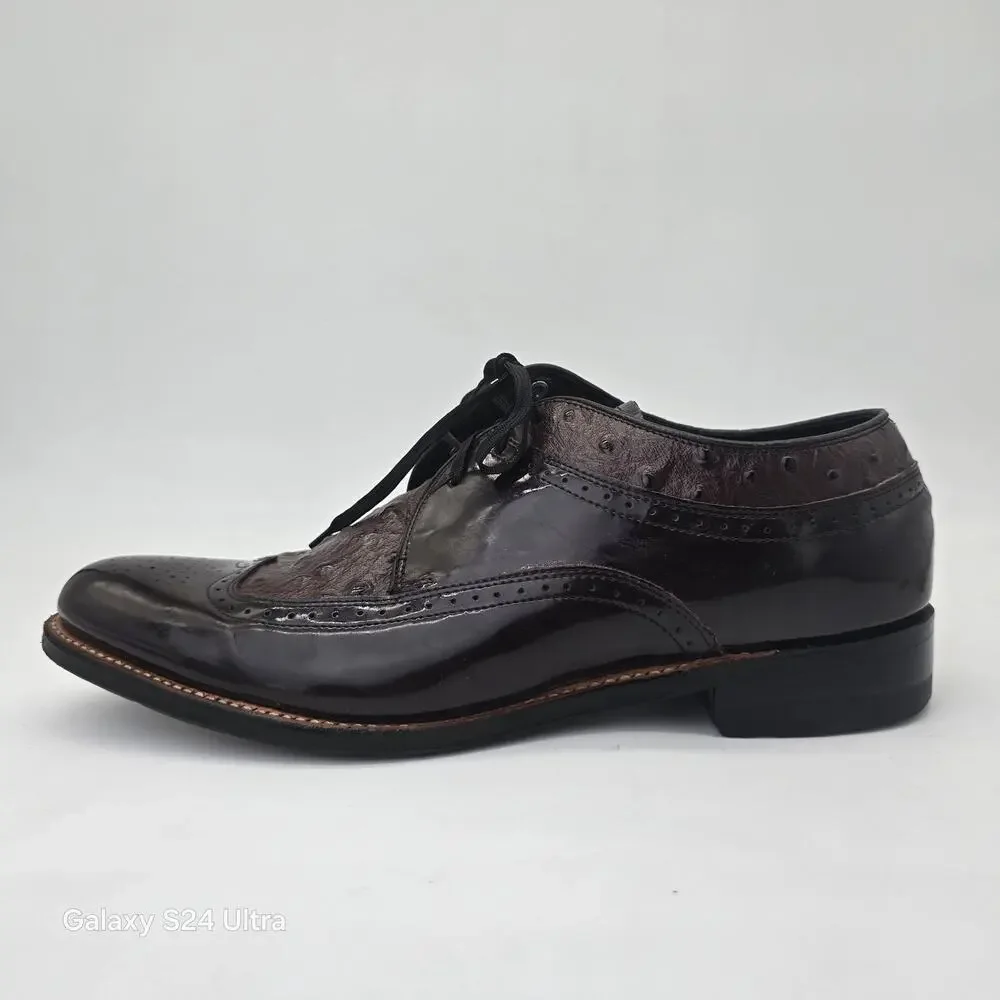Stacy Adams Dayton Ostrich Wingtip Oxford Burgundy Lace up Dress Shoe Men's 9D